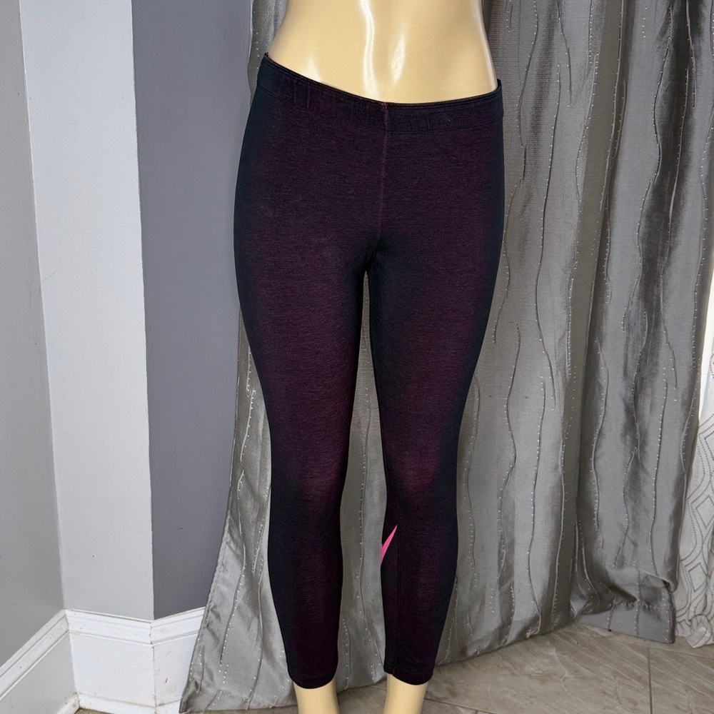 Nike Women’s ' Pink Logo Active Leggings - Black/Purple Heather. Sz M - Picture 4 of 7